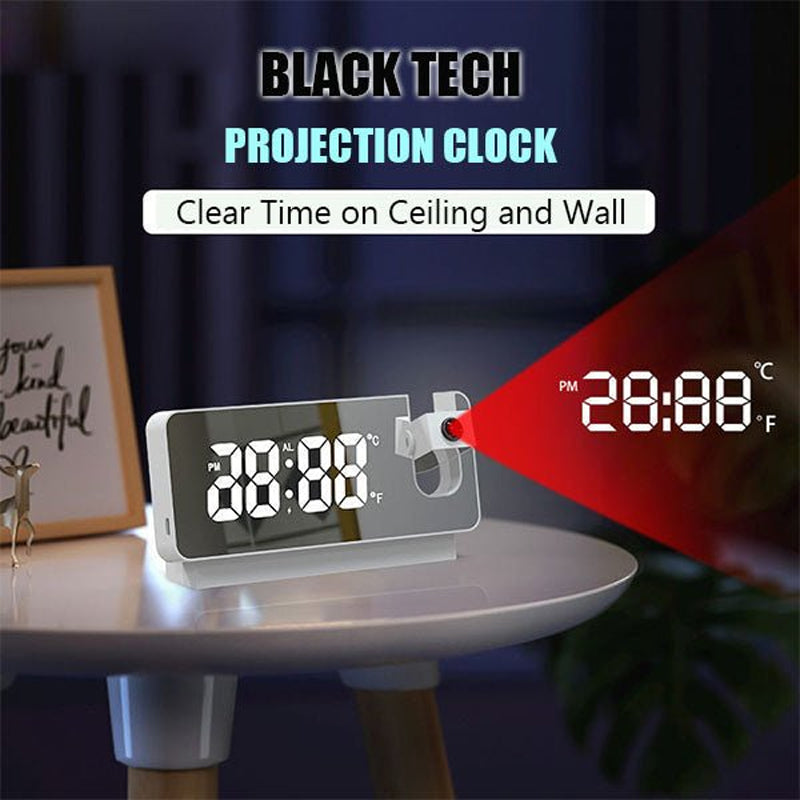 Digital Projection Alarm Clock with 180-Degree Adjustable Projector