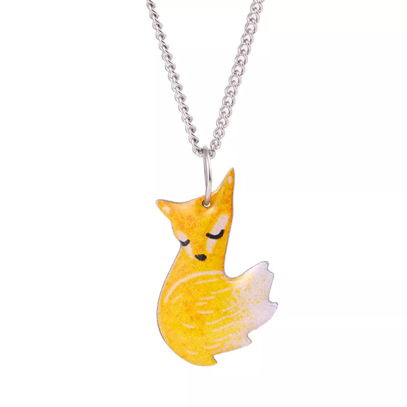 Avtoit | Hand-painted Fox and Wolf Couple Embrace Necklace