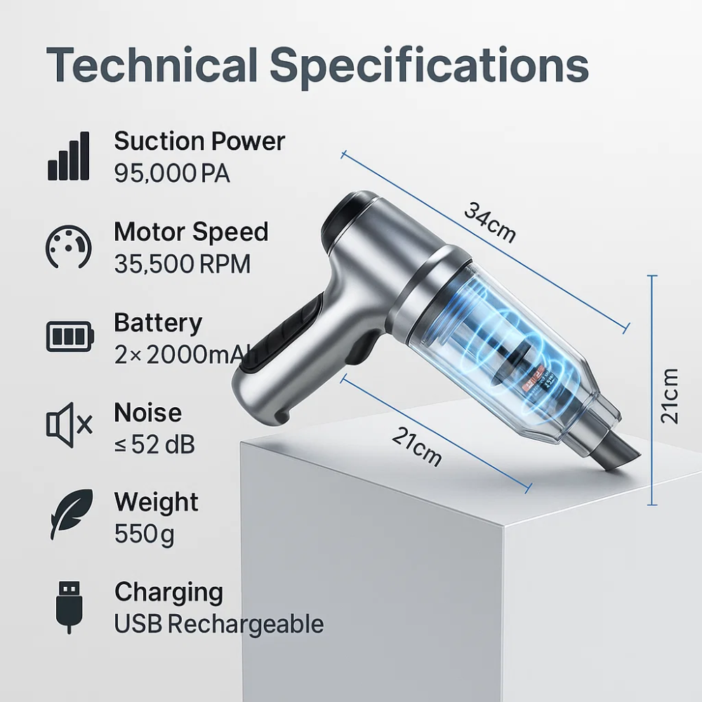 Avtoit | Car Vacuum Cleaner - Powerful and Compact Car Vac for Quick Cleaning