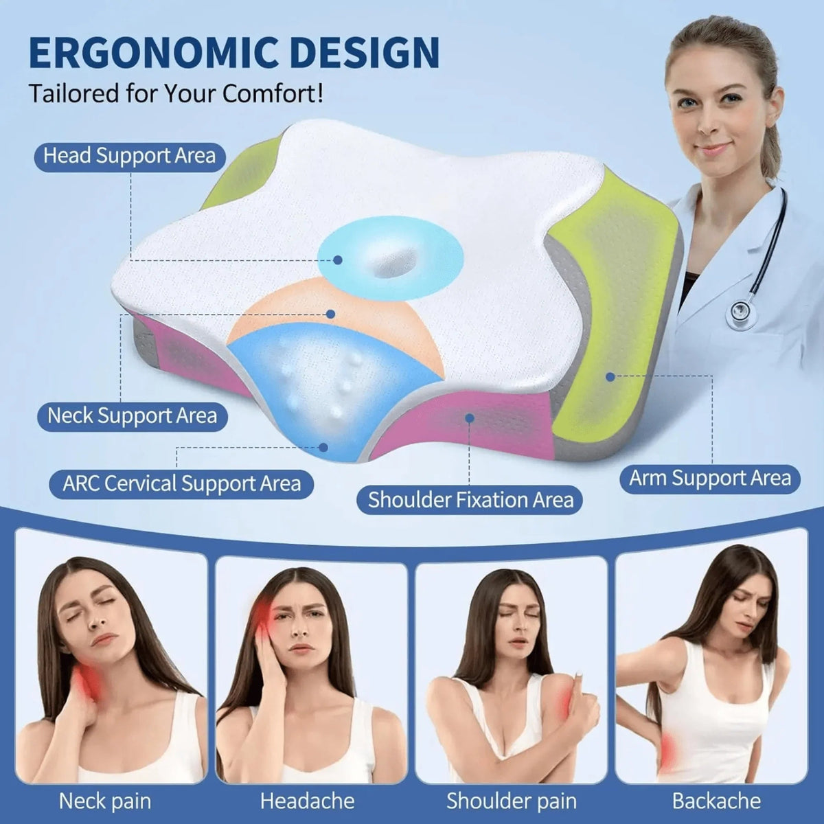 Avtoit | Butterfly Memory Foam Pillow - Orthopedic Pain Relief Shaped Pillow