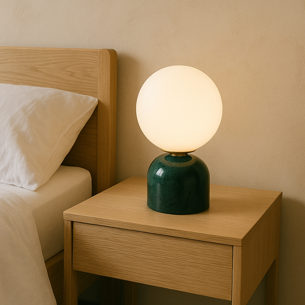 Avtoit | Marnor | Marble Table Lamp with Glass Shade – Scandinavian Minimalist Design