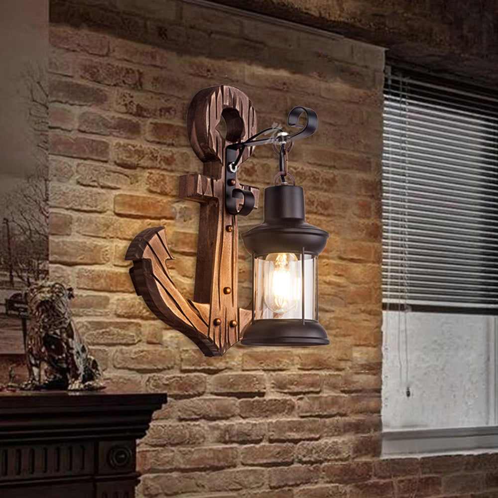 Avtoit | Vintage Anchor LED Wall Light - Industrial Metal & Wood for Dining Room/Living Room
