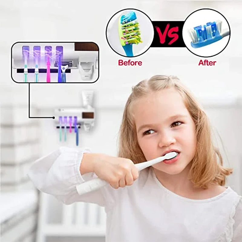 Avtoit | Smart UV Light Sterilizer Toothbrush Holder, Wall Mounted Toothpaste Dispenser