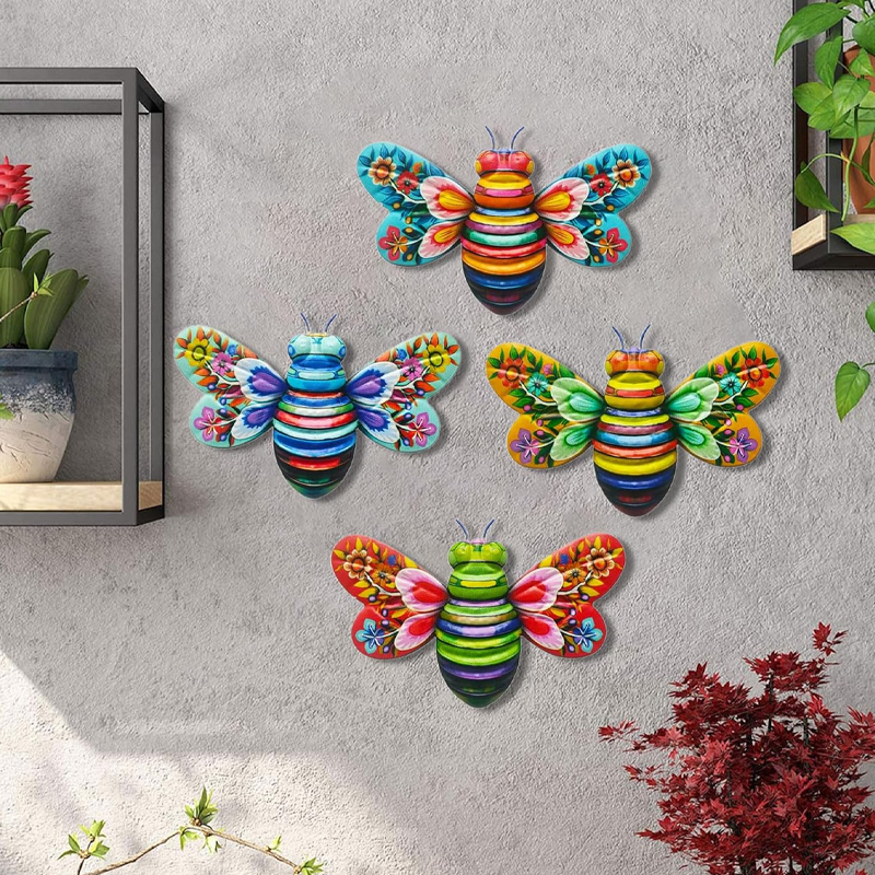 Avtoit | Iron Bee Art Sculpture Hanging Wall Decorations for Garden