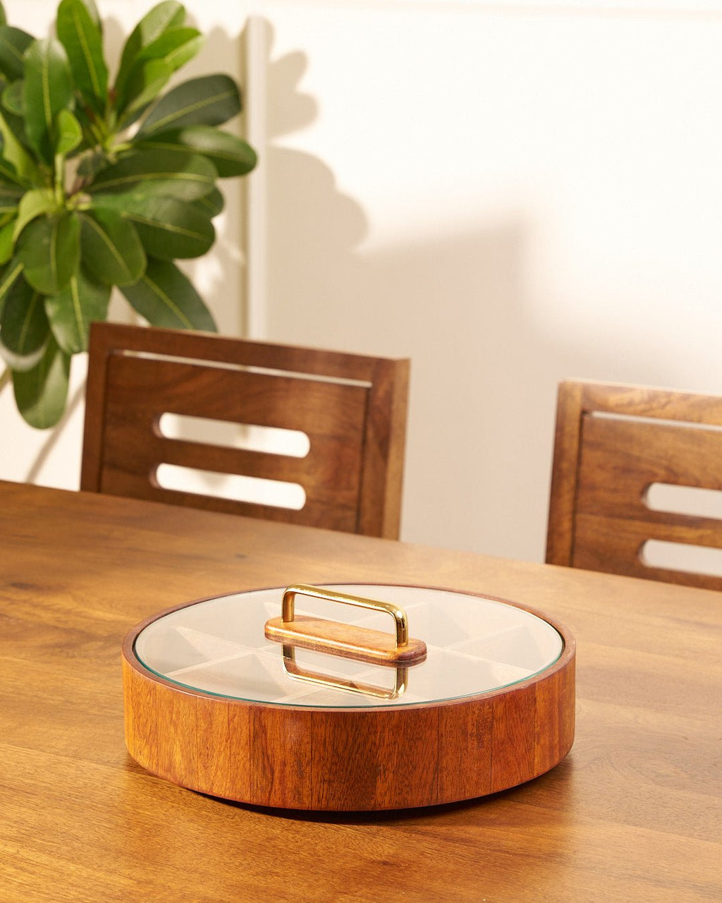 Avtoit | BambooSpin – 9-Compartment Serving Tray with Rotating Lid | Premium Bamboo Snack Platter