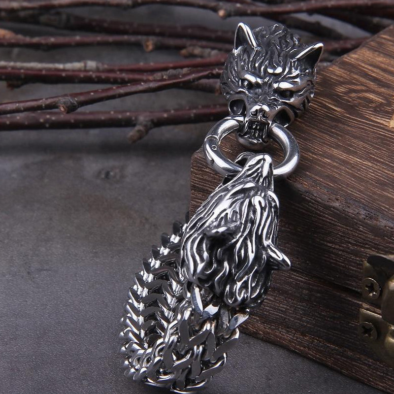 Avtoit | Viking Stainless Steel Double Wolf Head Fenrir Bracelet
