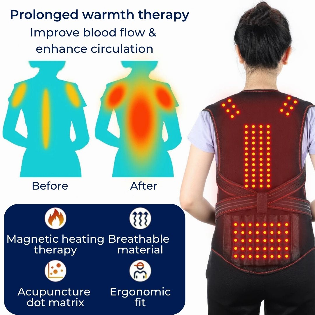 Avtoit | Self-Heating Back Support Brace | Adjustable Heated Posture Corrector for Back Pain Relief & Improved Posture