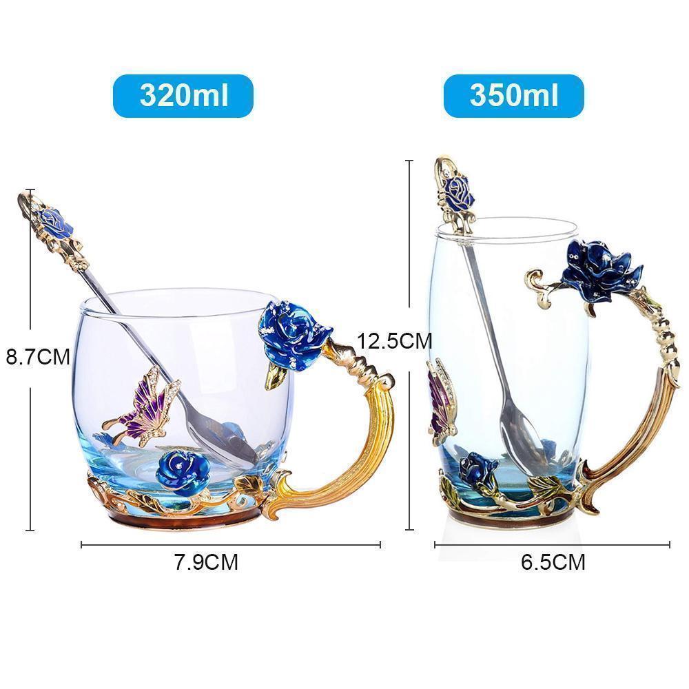 Avtoit | Enamel Rose Glass Tea Cup Set (With Spoon)