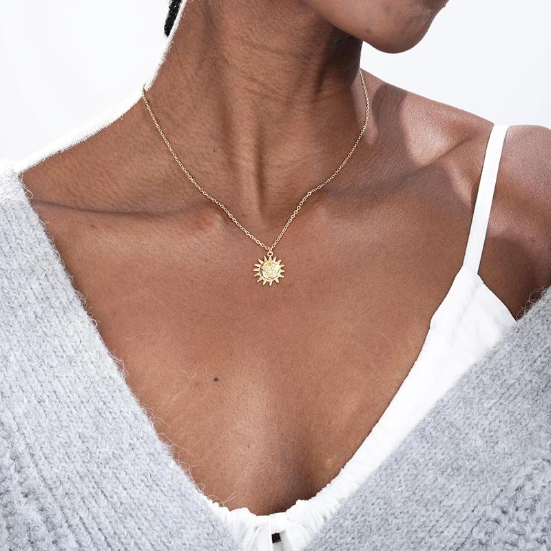 Avtoit | Vintage Sun and Moon Stainless Steel Necklace
