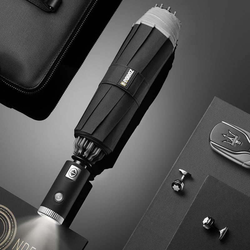 Avtoit | Windproof Reverse Folding Umbrella with LED, Auto Open/Close Design, Safe Reflective Tape & Sturdy 10 Ribs