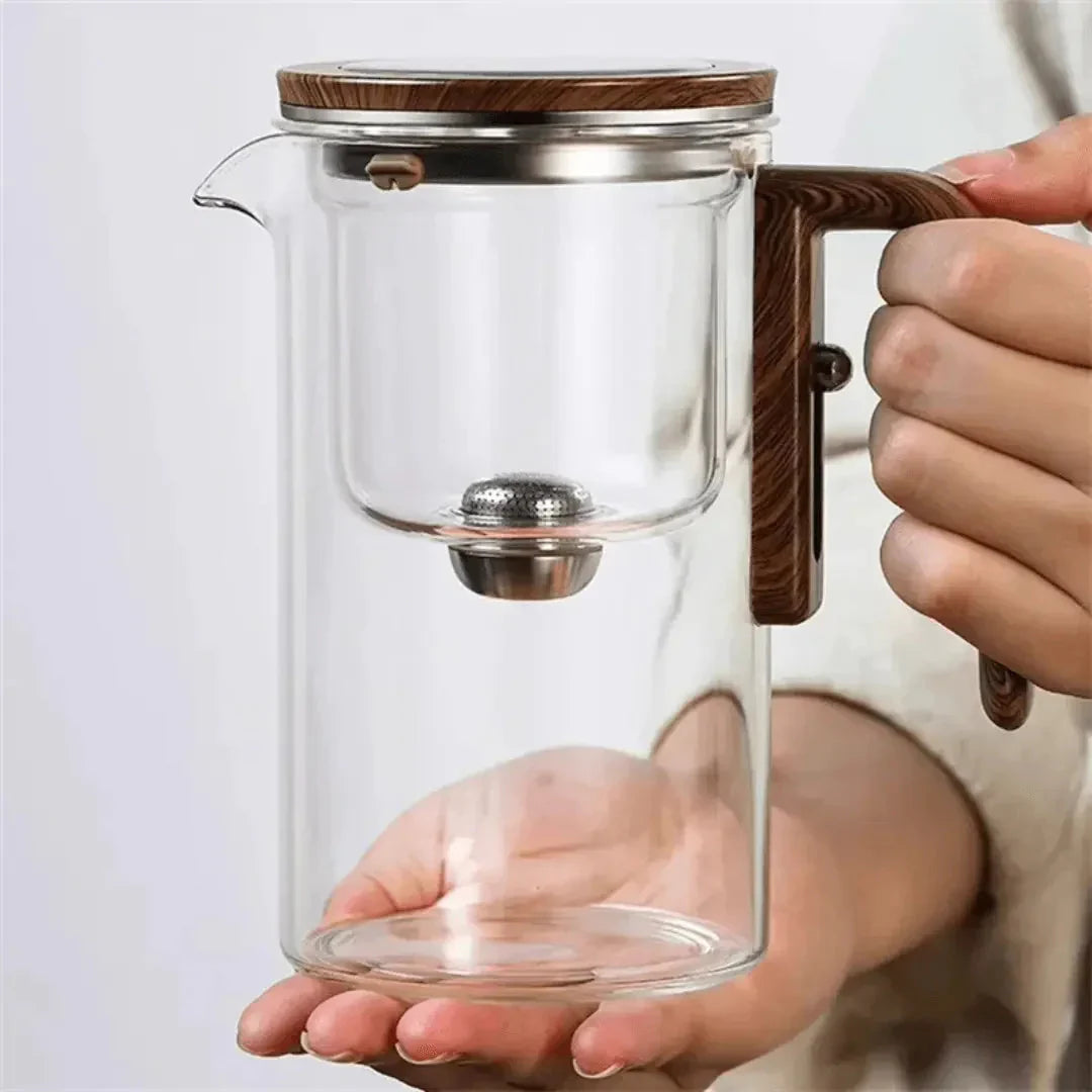 Avtoit | Elegant Teapot Made of Glass with Wooden Handle – Transparent Teapot for Tea Enjoyment