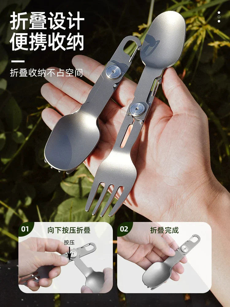 Avtoit | Titanium Camping Cutlery Set - Foldable Spoon, Fork, Chopsticks & Bowl for Travel