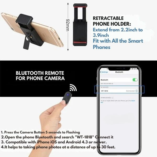 Avtoit | Extendable Phone Tripod with Bluetooth Remote - Versatile Selfie Stick & Stand