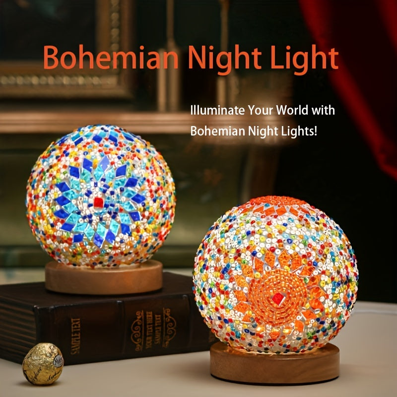 Avtoit | Mosaic glass ball table lamp with wooden base - Turkish Moroccan inspired
