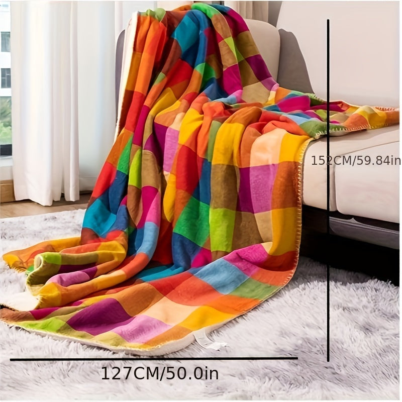 Avtoit | Coral fleece blanket – Reversible thick Sherpa blanket with a colorful checkered pattern