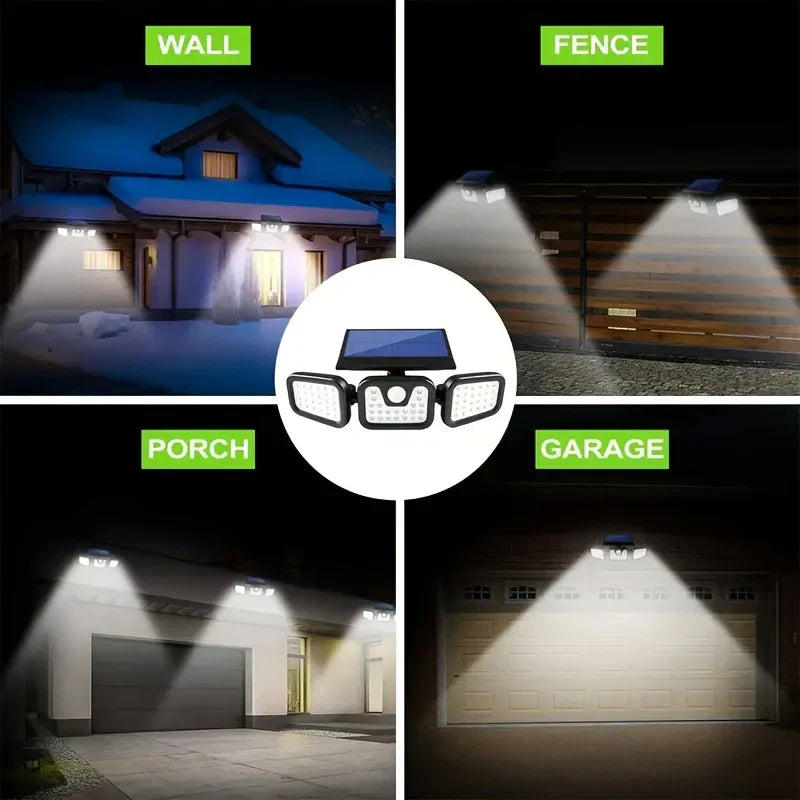Solar LED Floodlight with Motion Sensor and Three Adjustable Heads