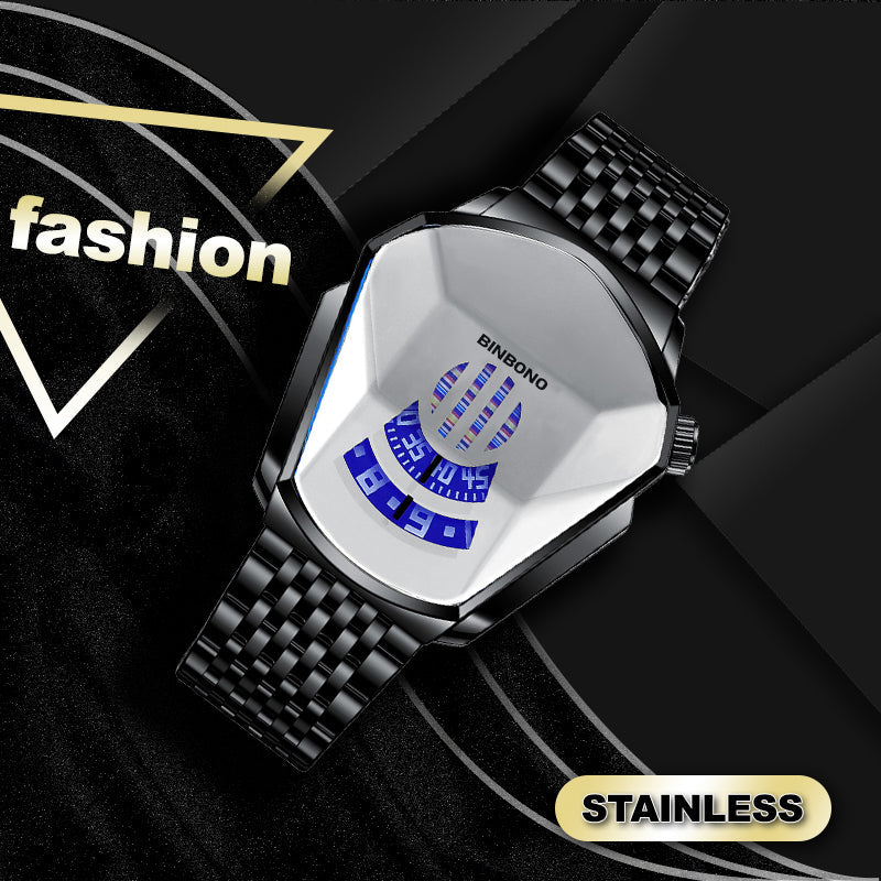 Men's Diamond-Style Quartz Watch with Creative Second Hand