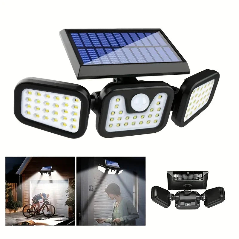 Solar LED Floodlight with Motion Sensor and Three Adjustable Heads