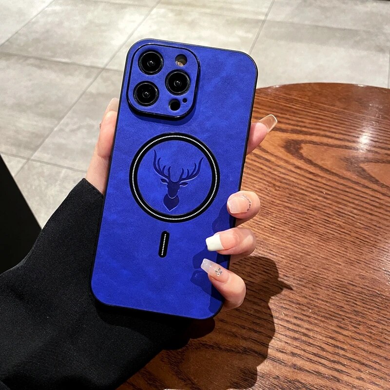 Avtoit | Luxury Deer Leather Apple iPhone Case | Magnetic Phone Case, Wireless Case, MagSafe, Wireless Charging, Protective Case, Cover for iPhone 15, 14, 13 Pro Max Plus