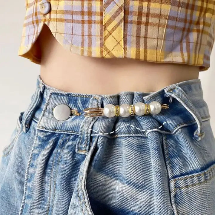 Avtoit | 4 pieces | Elegant safety pin brooch with pearls and rhinestones