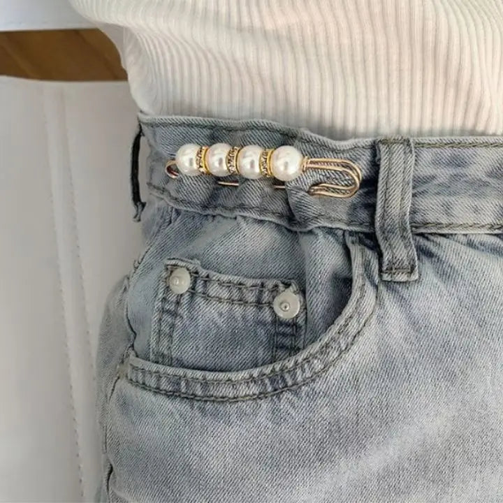 Avtoit | 4 pieces | Elegant safety pin brooch with pearls and rhinestones