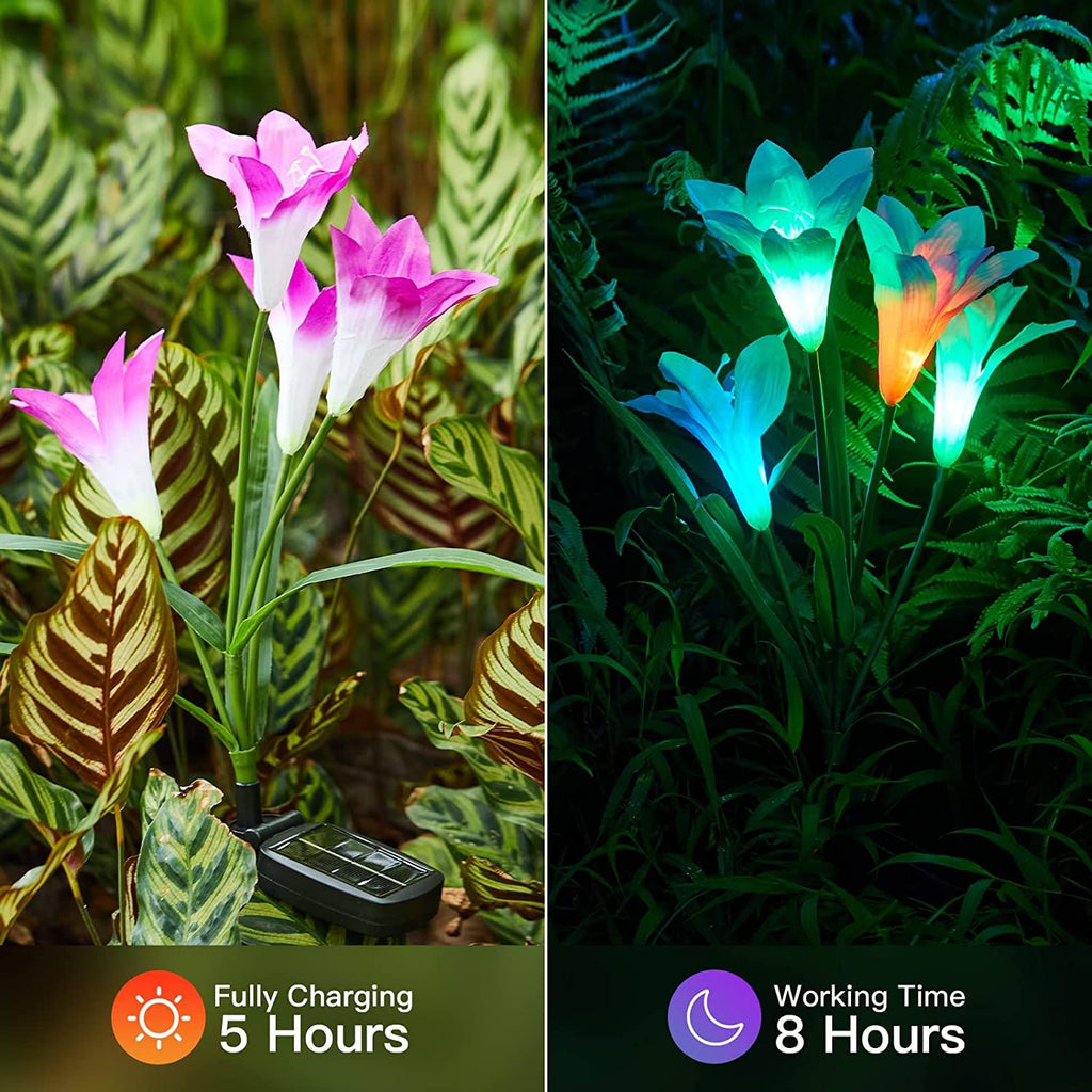 Avtoit | 4-pack: Solar garden lights with color change and 16 larger lily flowers