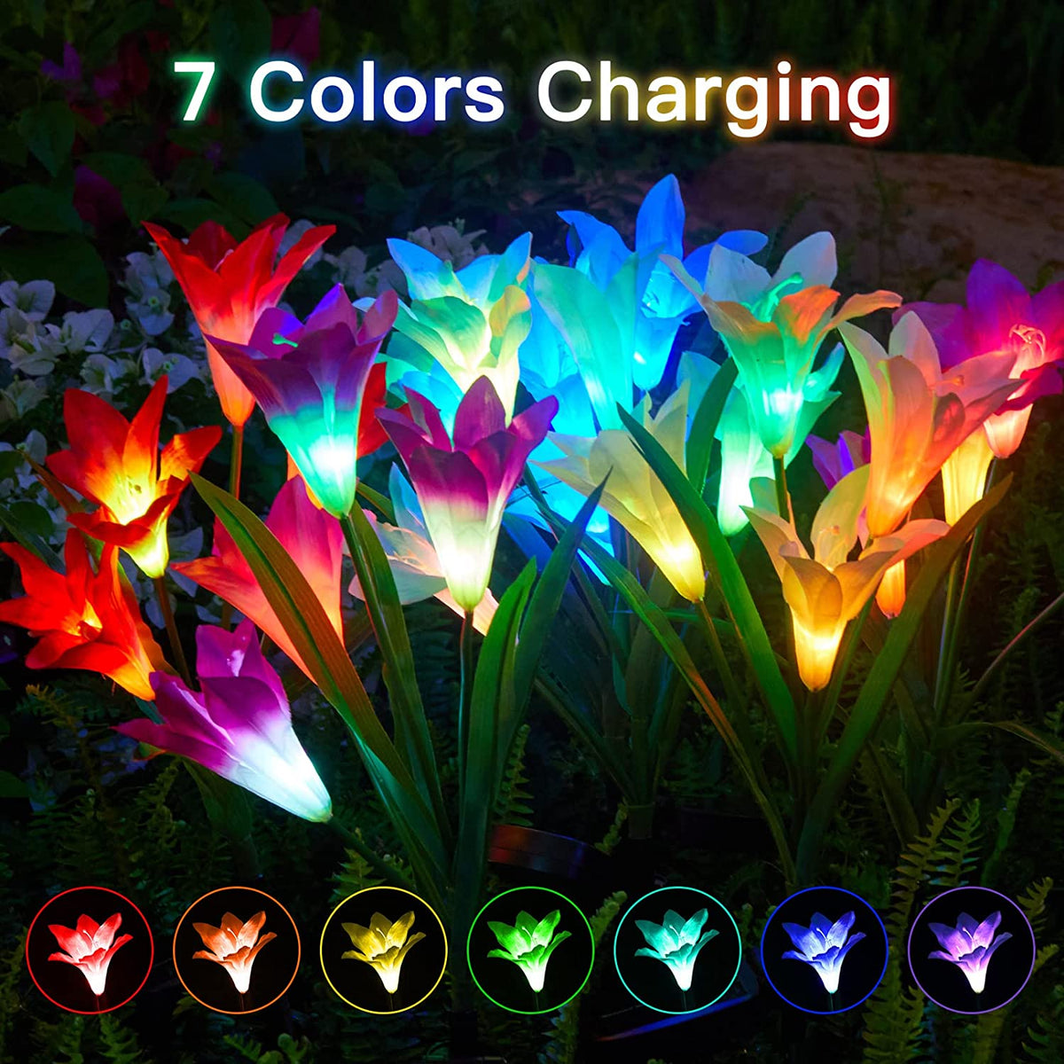 Avtoit | 4-pack: Solar garden lights with color change and 16 larger lily flowers