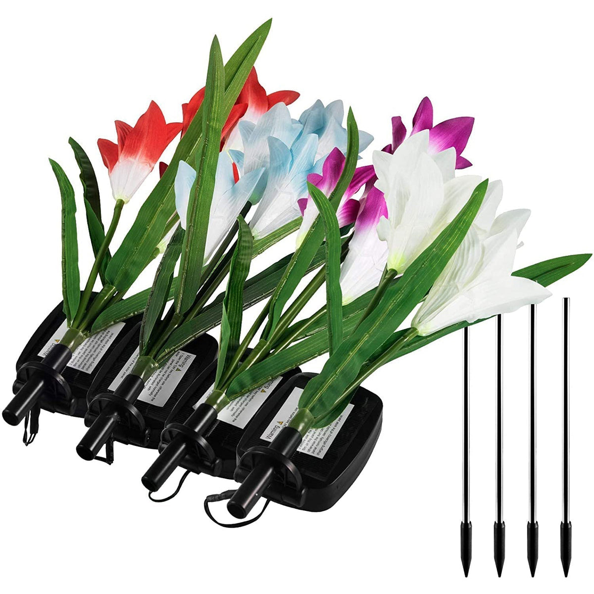 Avtoit | 4-pack: Solar garden lights with color change and 16 larger lily flowers