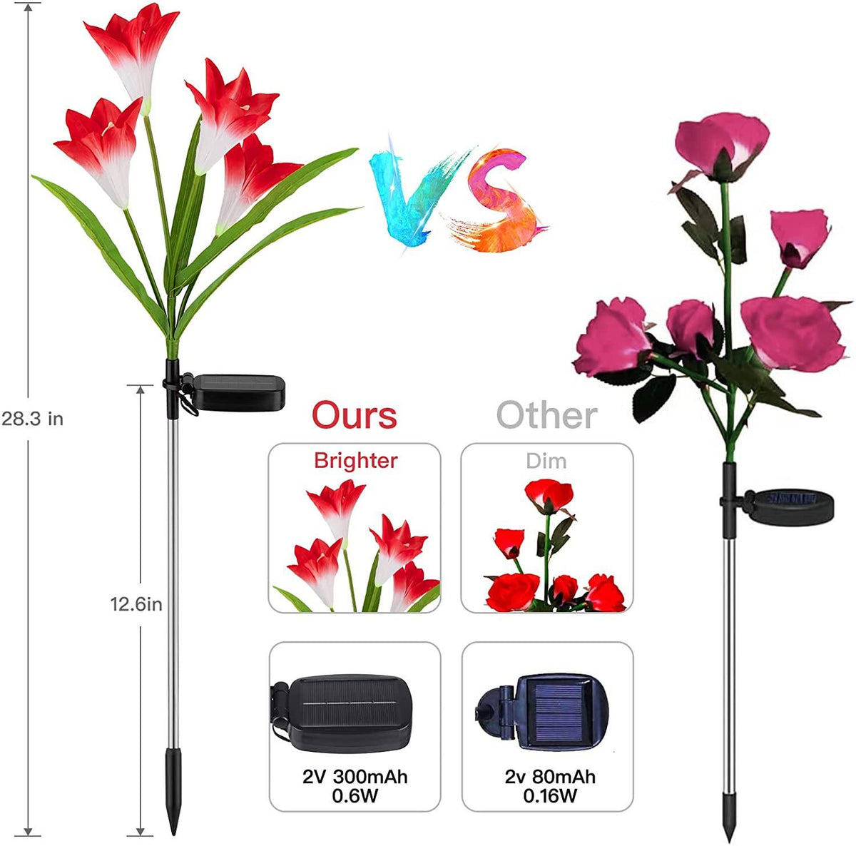 Avtoit | 4-pack: Solar garden lights with color change and 16 larger lily flowers