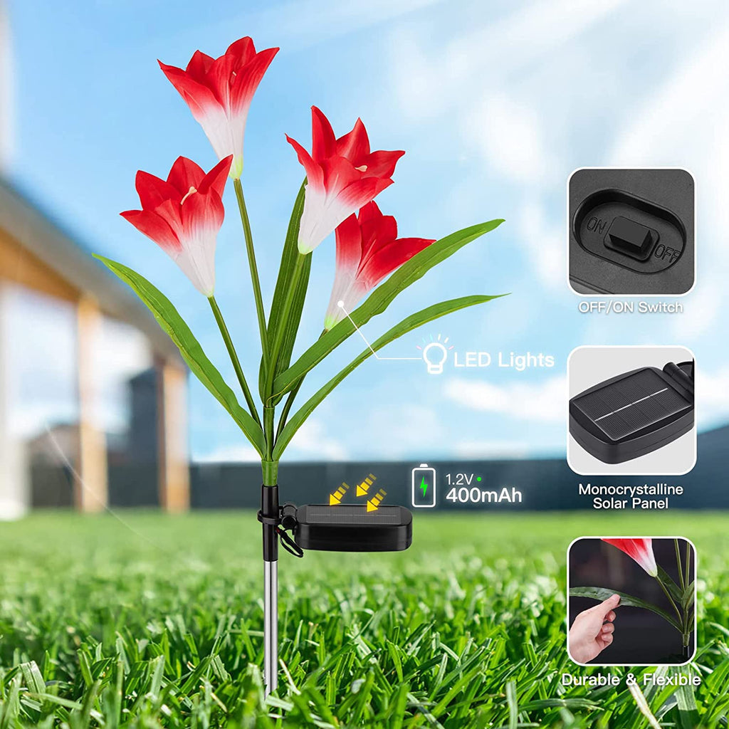 Avtoit | 4-pack: Solar garden lights with color change and 16 larger lily flowers