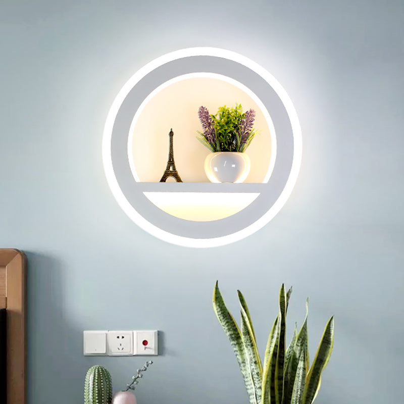 Avtoit | 1 Light Circle Wall Lamp Industrial White Metal LED Plant Wall Light for Bedroom
