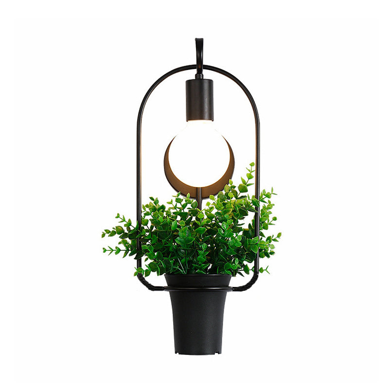 Avtoit | Potted Plant Restaurant Wall Lamp Industrial Metal 1 Bulb Black LED Wall Lighting