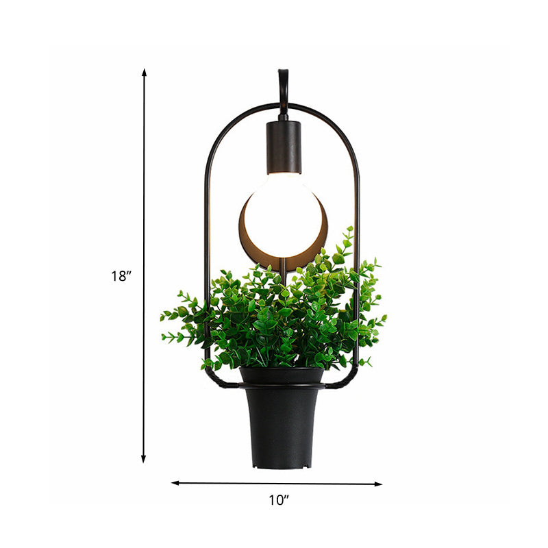 Avtoit | Potted Plant Restaurant Wall Lamp Industrial Metal 1 Bulb Black LED Wall Lighting
