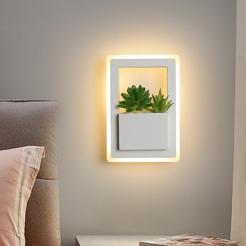 Avtoit | Acrylic White Wall Lamp Round/Rectangular/Diamond LED Industrial Plant Wall Lighting Fixture in Warm/White Light