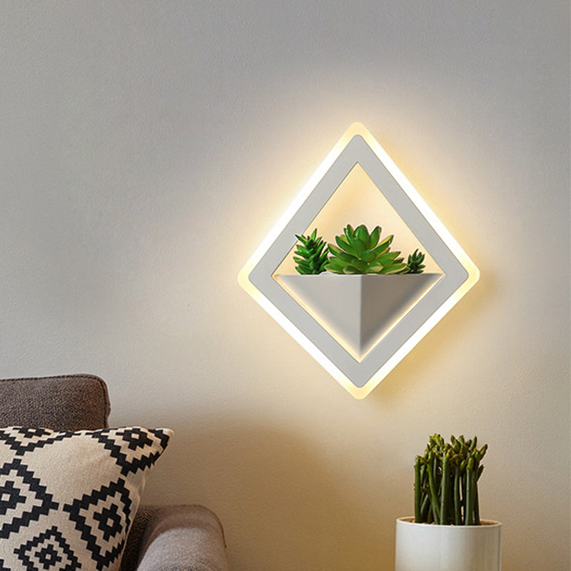 Avtoit | Acrylic White Wall Lamp Round/Rectangular/Diamond LED Industrial Plant Wall Lighting Fixture in Warm/White Light