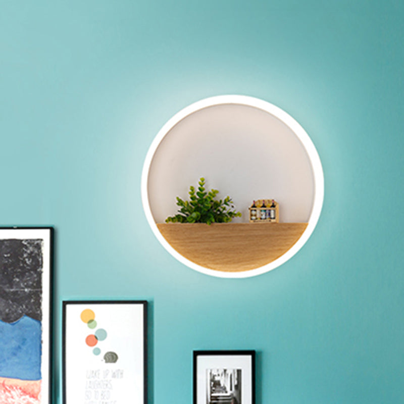 Avtoit | LED Acrylic Wall Light Simple White Round Living Room Plants Wall Mount Light, 8"/12"/16" Diameter