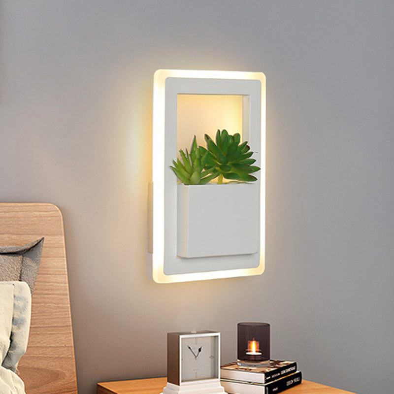 Avtoit | White LED Wall Lighting Minimalist Acrylic Rectangles Wall Lamp with Plant Decoration for Bedroom, Warm/White Light
