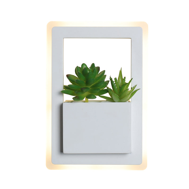 Avtoit | White LED Wall Lighting Minimalist Acrylic Rectangles Wall Lamp with Plant Decoration for Bedroom, Warm/White Light