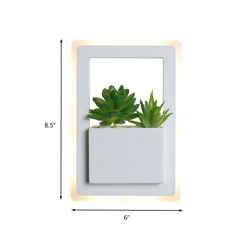 Avtoit | White LED Wall Lighting Minimalist Acrylic Rectangles Wall Lamp with Plant Decoration for Bedroom, Warm/White Light