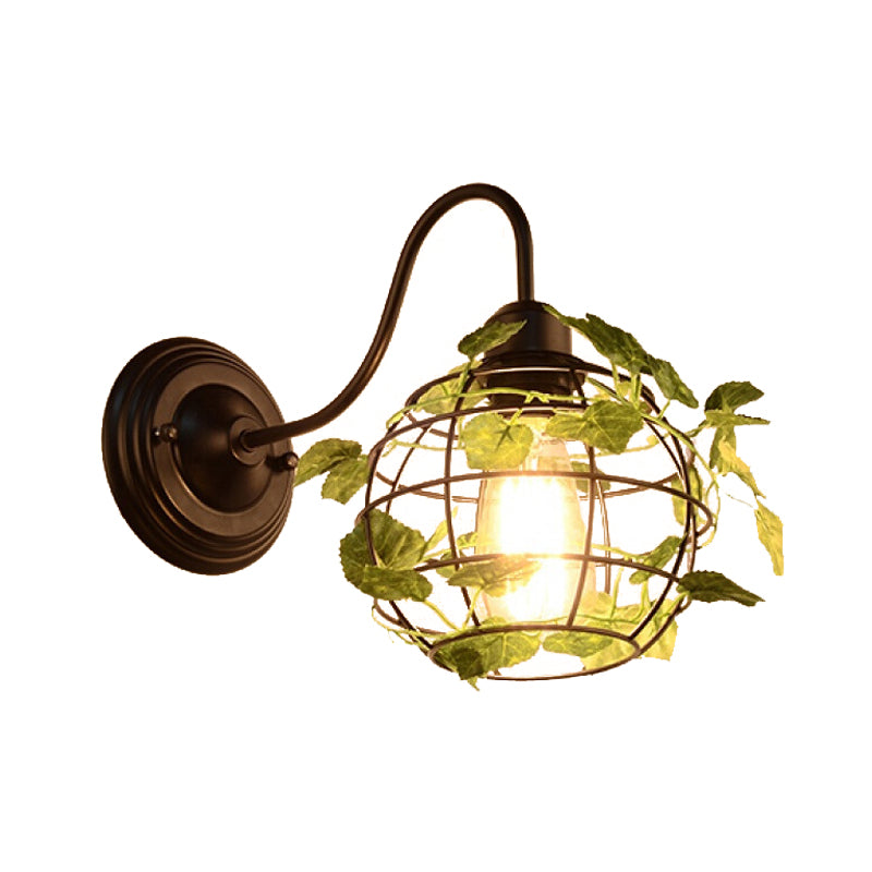 Avtoit | 1 Light Wall Lighting Fixture Industrial Diamond / Globe / Square Metal LED Wall Lamp Sconces in Black with Plants