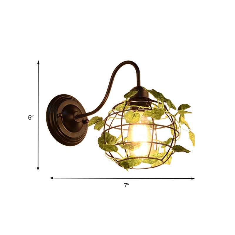 Avtoit | 1 Light Wall Lighting Fixture Industrial Diamond / Globe / Square Metal LED Wall Lamp Sconces in Black with Plants