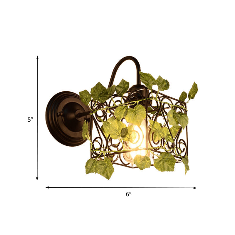 Avtoit | 1 Light Wall Lighting Fixture Industrial Diamond / Globe / Square Metal LED Wall Lamp Sconces in Black with Plants