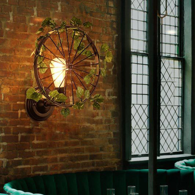 Avtoit | 1 Light Wall Lighting Fixture Industrial Diamond / Globe / Square Metal LED Wall Lamp Sconces in Black with Plants