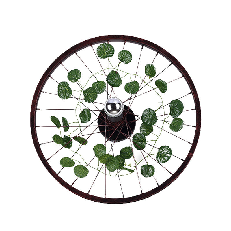 Avtoit | Rust Wheel Wall Light Industrial Metal 1 Bulb Restaurant LED Plants Wall Mount Lamp, 12.5"/18"/21.5" Diameter