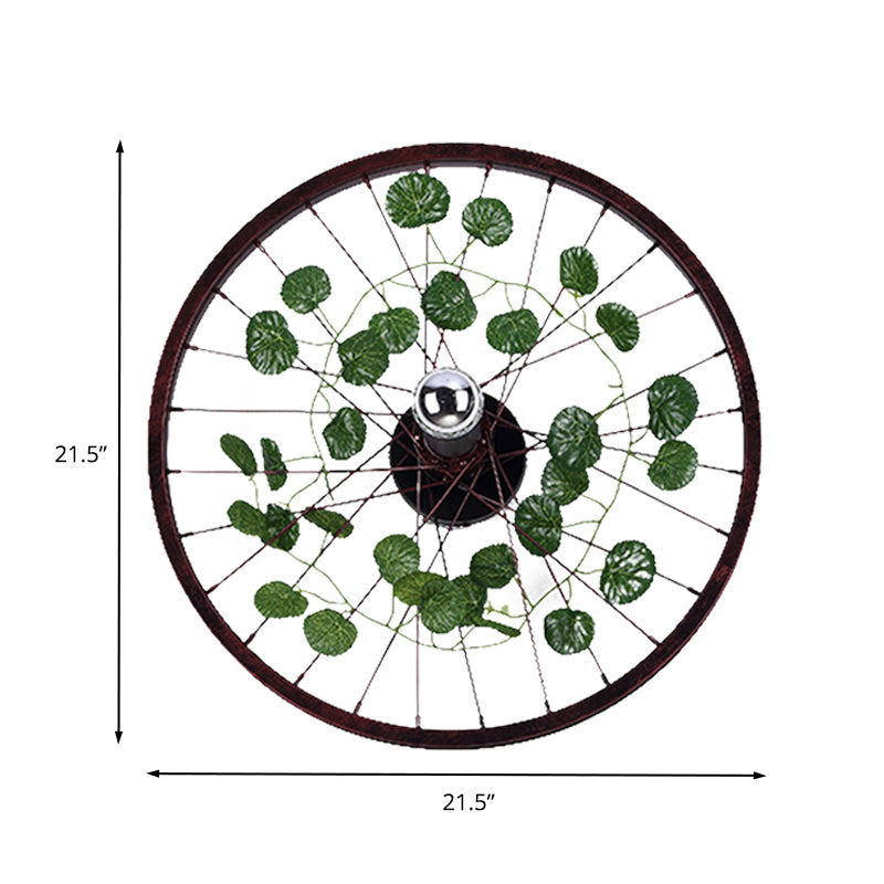 Avtoit | Rust Wheel Wall Light Industrial Metal 1 Bulb Restaurant LED Plants Wall Mount Lamp, 12.5"/18"/21.5" Diameter