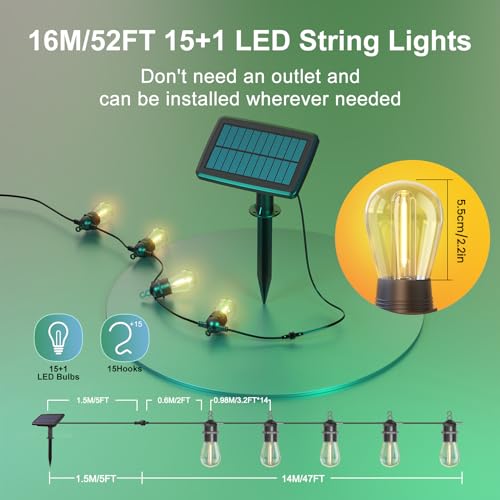Avtoit | 52FT Solar String Lights for Outdoor with Remote Control, Warm White