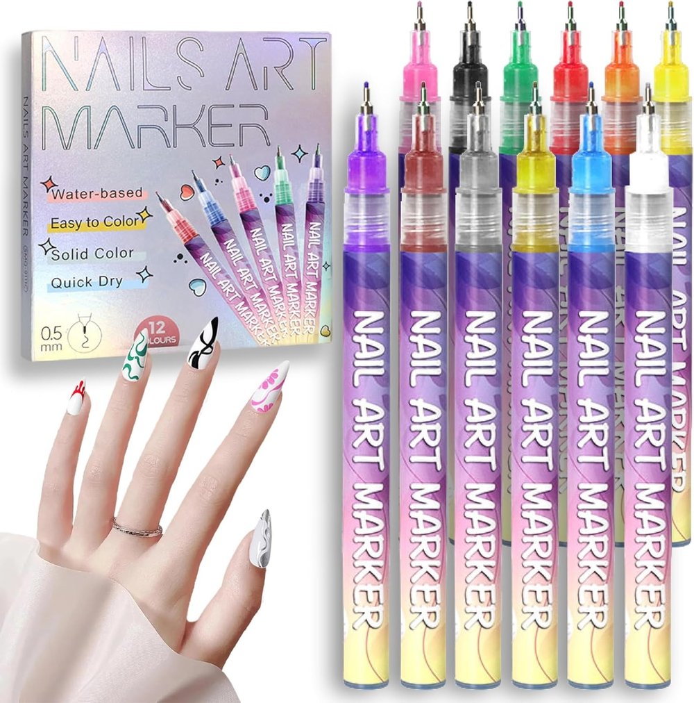 Avtoit | 12 Colors Nail Art Pens — Acrylic Nail Design Set with Fine Tip