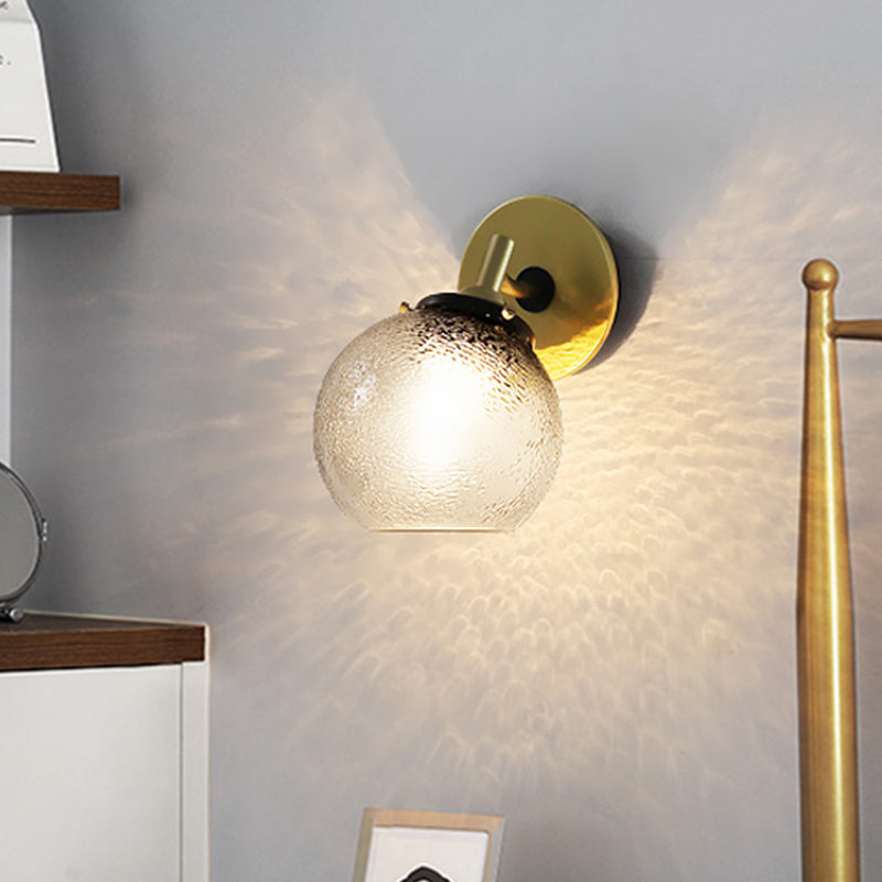 Avtoit | Clear Textured Glass Sphere Wall Lighting Modern Vintage Single Light Mini Wall Mount Light in Gold