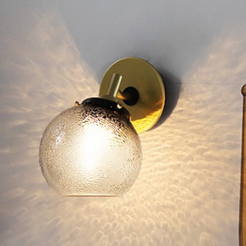 Avtoit | Clear Textured Glass Sphere Wall Lighting Modern Vintage Single Light Mini Wall Mount Light in Gold