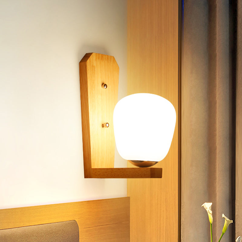 Avtoit | Milk Glass Mini Wall Mounted Lighting Nordic Style 1 Light Indoor Wall Light made of Wood for the Bedroom